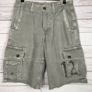 American Eagle Mens Cargo Shorts sz 28 AE Longer Length Rough Vintage Hem